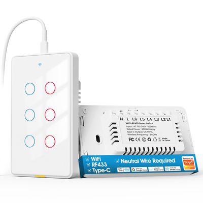 Tuya Switch Wifi Tipo C Timing Voice App Alexa Google Home Smart Home Wireless WiFi RF433 US Switch Touch a muro