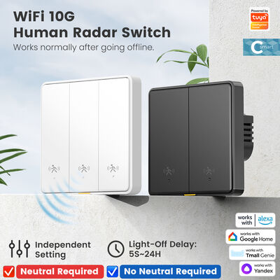 comprare Tuya WiFi Smart Interruttore Sensore di Movimento Radar Umano 10G per Luce da Parete EU, senza Neutro, Controllo Remoto APP, Voce, Timer, Allarme per Smart Home fabbricazione online