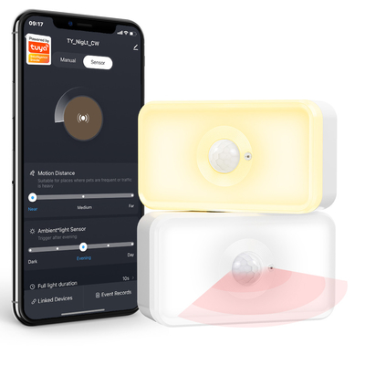 Buon prezzo Sensore di movimento Tuya LED PIR WiFi Sensore di movimento del corpo umano Bianco caldo a doppio colore Sensore di luce notturna di tipo c in linea