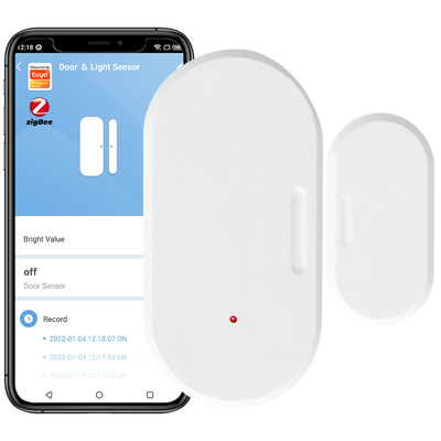 Buon prezzo Tuya Smart Zigbee Door Sensor+Light Sensor Illuminazione Detettore di luminosità Finestrino cassetto wireless Aperto/Chiuso 2 in 1 in linea